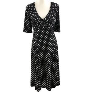 Robbie Bee Polka Dot Floret Black and White Midi Dress